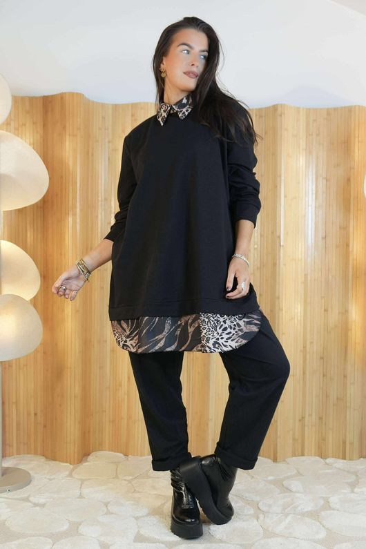 Oris 2 in 1 Pocketed Shirt Sweatshirt Mixed Animal Black /30=